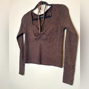 House of Harlow 1960 metallic knit top, dark brown NWT Large